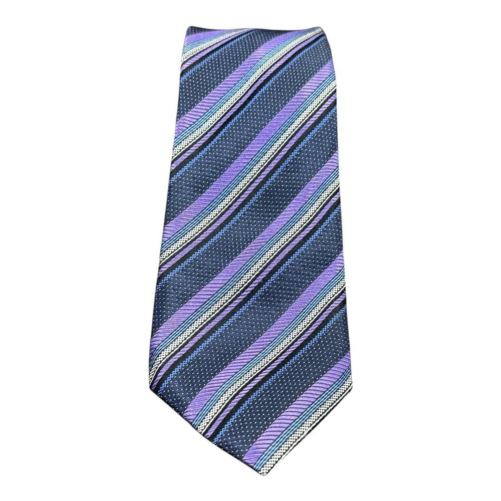 Without Prejudice Tie Mens Blue Purple Striped 100% Silk Made In Italy Necktie